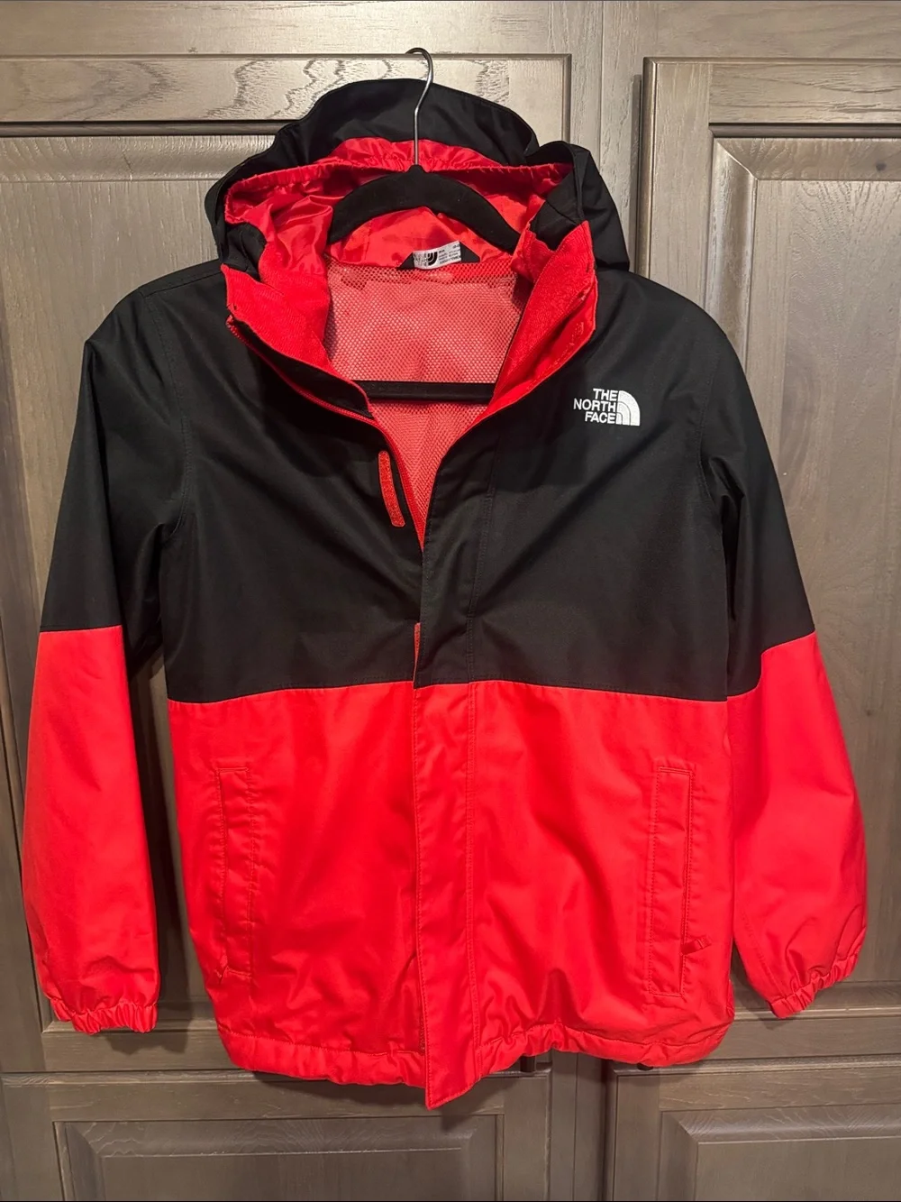 The North Face Kids Black and Red Raincoat with Hood